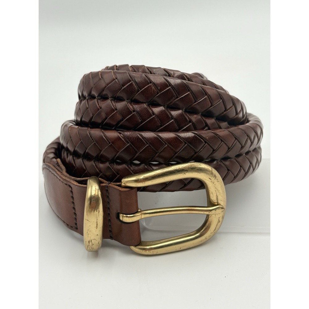 Vintage Coach Braided Leather Belt Brown 5922 Size 38 Classic Solid Brass Buckle